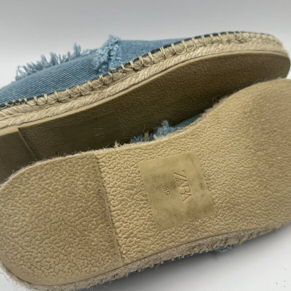 ZARA SIZE 29 DENIM JEAN ESPADRILLES RAW EDGE FLAT SLIP-ON SHOES WOMEN SANDALS - Picture 6 of 8